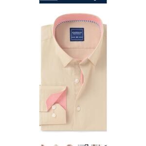 Men’s Tan With Pink Lining XL Long Sleeve Button Down Business Casual Shirt New